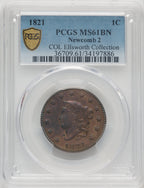 1821 1C N-2 R.1 BN Large Cent PCGS MS61