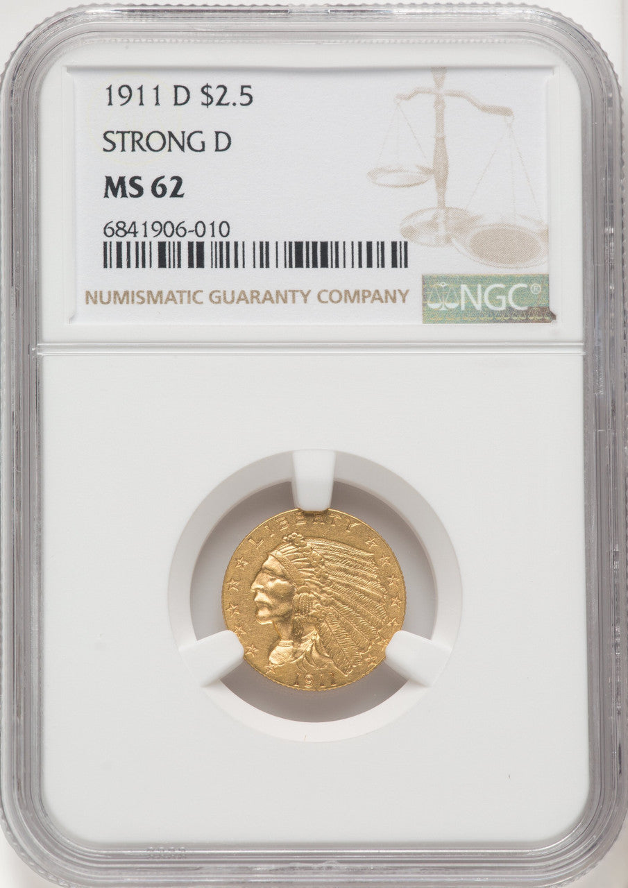 1911-D $2.50 Indian Quarter Eagle NGC MS62 (769904026)