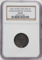 1652 6PENCE Oak Tree IN on Reverse Colonials NGC XF45 (769947001)