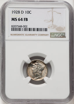 1928-D 10C FB Mercury Dime NGC MS64