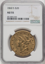 1860-S $20 Liberty Double Eagle NGC AU55 (769947048)