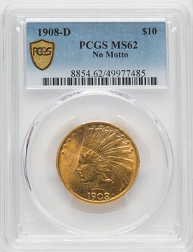 1908-D $10 NO MOTTO Indian Eagle PCGS MS62