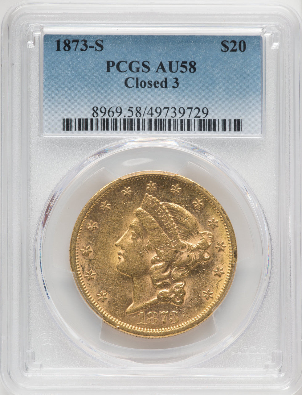1873-S $20 Closed 3 Liberty Double Eagle PCGS AU58 (572133094)