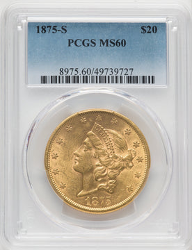 1875-S $20 Liberty Double Eagle PCGS MS60 (171429001)