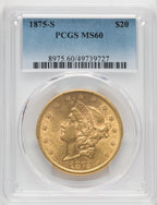 1875-S $20 Liberty Double Eagle PCGS MS60 (171429001)