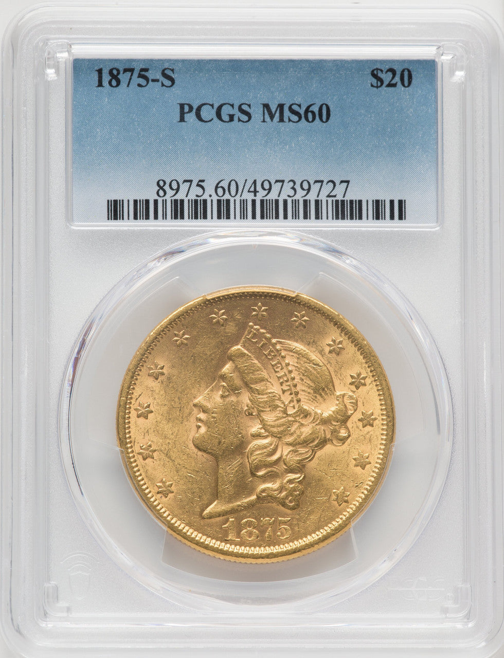 1875-S $20 Liberty Double Eagle PCGS MS60 (171429001)