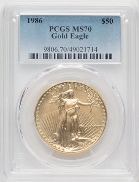 1986 $50 One-Ounce Gold Eagle Blue Gradient PCGS MS70 (768247001)