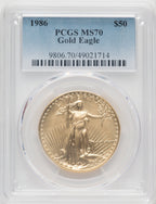 1986 $50 One-Ounce Gold Eagle Blue Gradient PCGS MS70 (768247001)