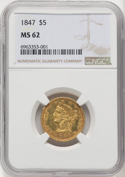 1847 $5 Liberty Half Eagle NGC MS62