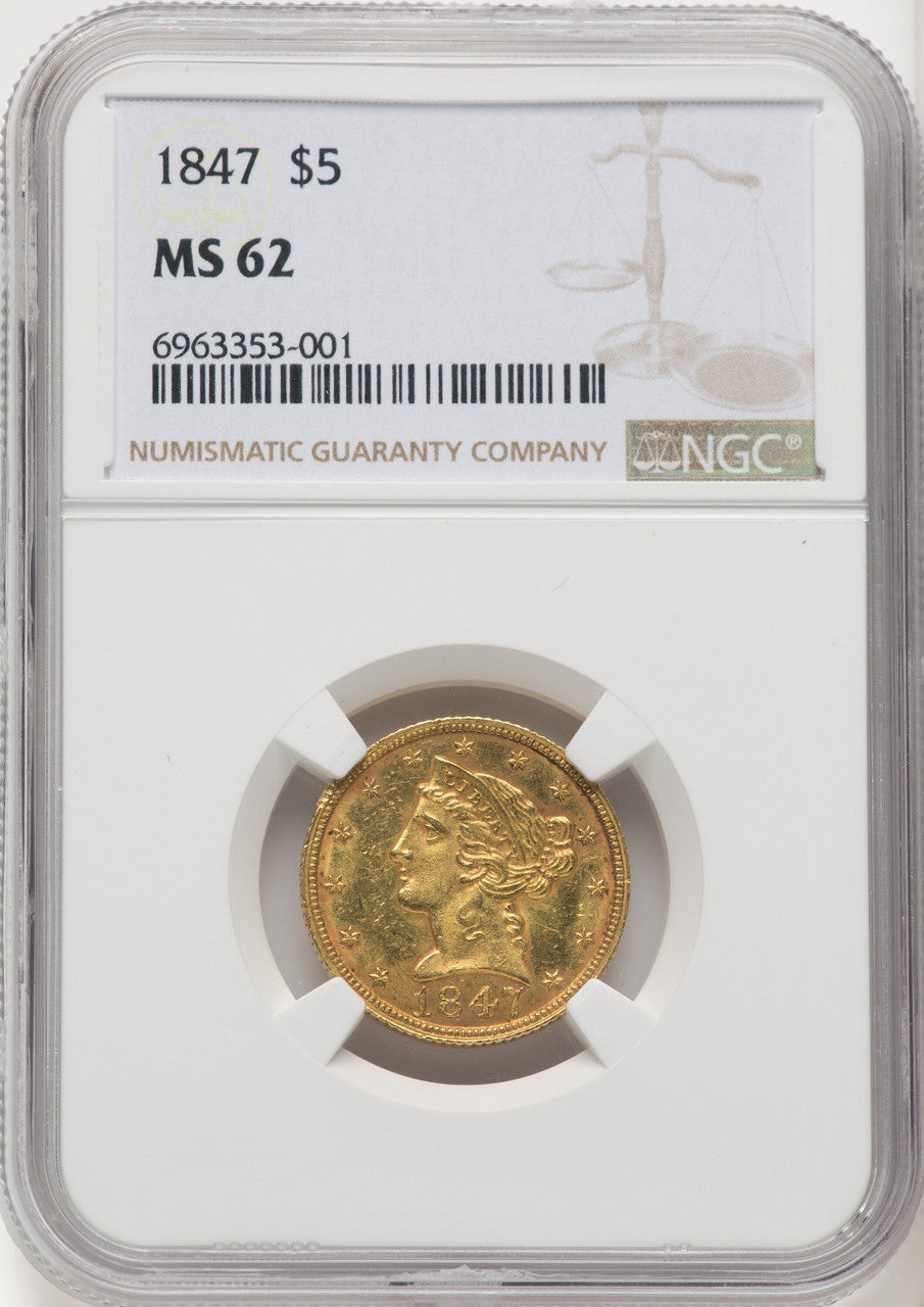 1847 $5 Liberty Half Eagle NGC MS62