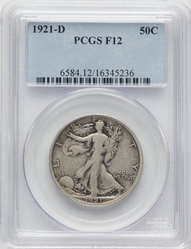 1921-D 50C Walking Liberty Half Dollar PCGS F12