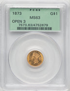 1873 G$1 OPEN 3 Gold Dollar PCGS MS63 (770165053)