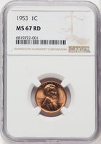 1953 1C RD Lincoln Cent NGC MS67