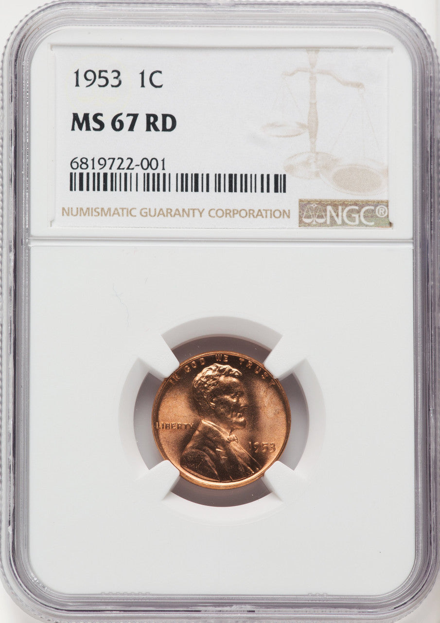 1953 1C RD Lincoln Cent NGC MS67