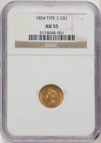 1854 G$1 Type Two Gold Dollar NGC AU55 (770051062)