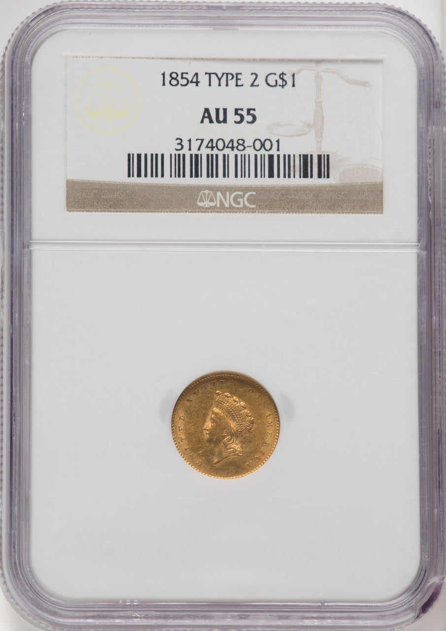 1854 G$1 Type Two Gold Dollar NGC AU55 (770051062)