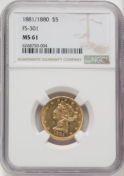 1881/0 $5 Liberty Half Eagle NGC MS61