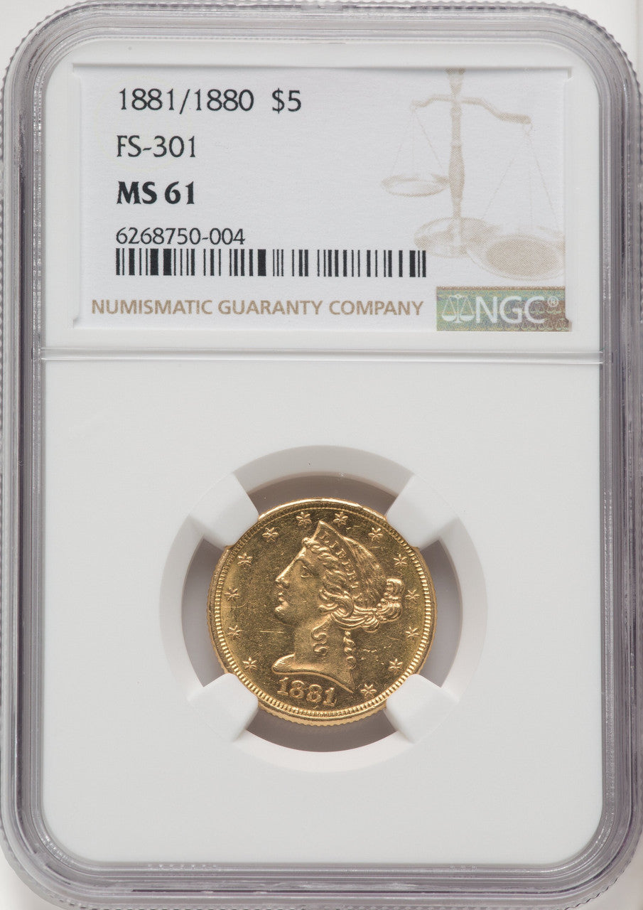 1881/0 $5 Liberty Half Eagle NGC MS61