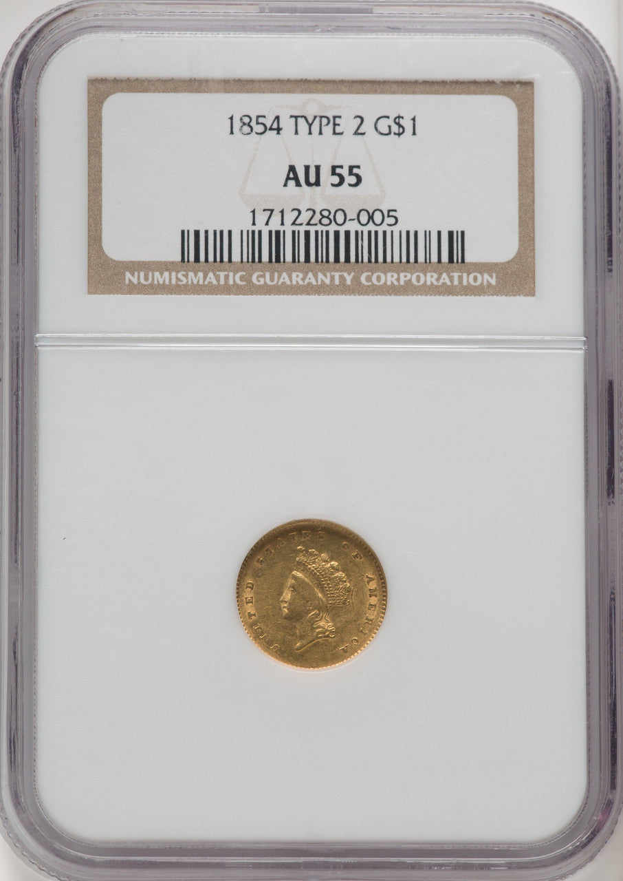 1854 G$1 Type Two Gold Dollar NGC AU55 (770051061)