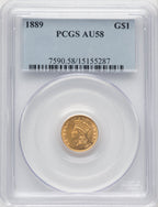 1889 G$1 Gold Dollar PCGS AU58