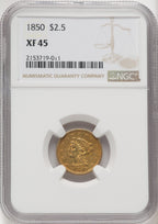1850 $2.50 Liberty Quarter Eagle NGC XF45