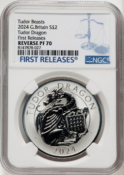 2024 G.Britain 1oz Silver Tudor Dragon NGC Reverse PF70