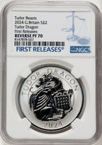2024 G.Britain 1oz Silver Tudor Dragon NGC Reverse PF70