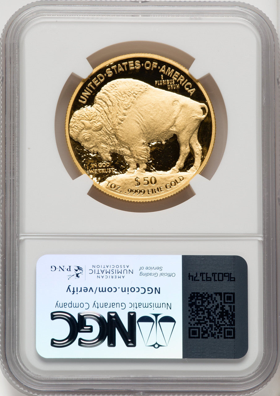 2008-W $50 One-Ounce Gold Buffalo .9999 Fine Gold Brown Label NGC PF70 (767981002)