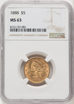 1888 $5 Liberty Half Eagle NGC MS63