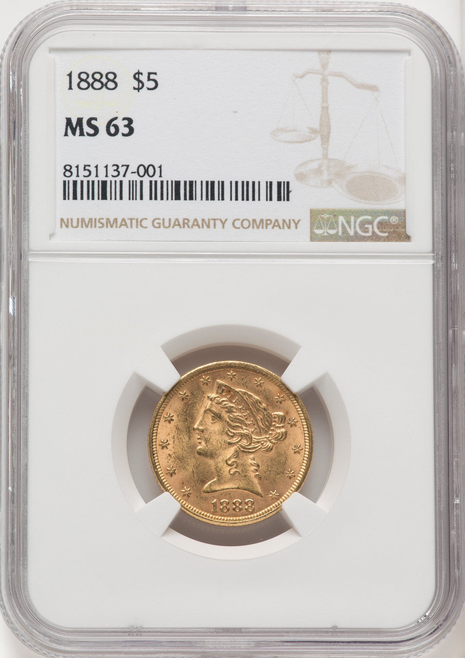 1888 $5 Liberty Half Eagle NGC MS63
