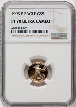 1993-P $5 Tenth-Ounce Gold Eagle Brown Label NGC PF70 (770321001)