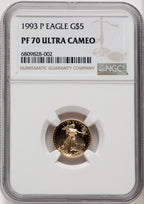 1993-P $5 Tenth-Ounce Gold Eagle Brown Label NGC PF70 (770321001)