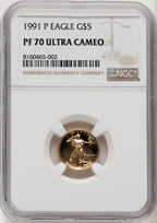 1991-P $5 Tenth-Ounce Gold Eagle NGC PF70 (765083012)