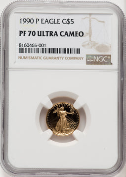 1990-P $5 Tenth-Ounce Gold Eagle NGC PF70 (519423006)