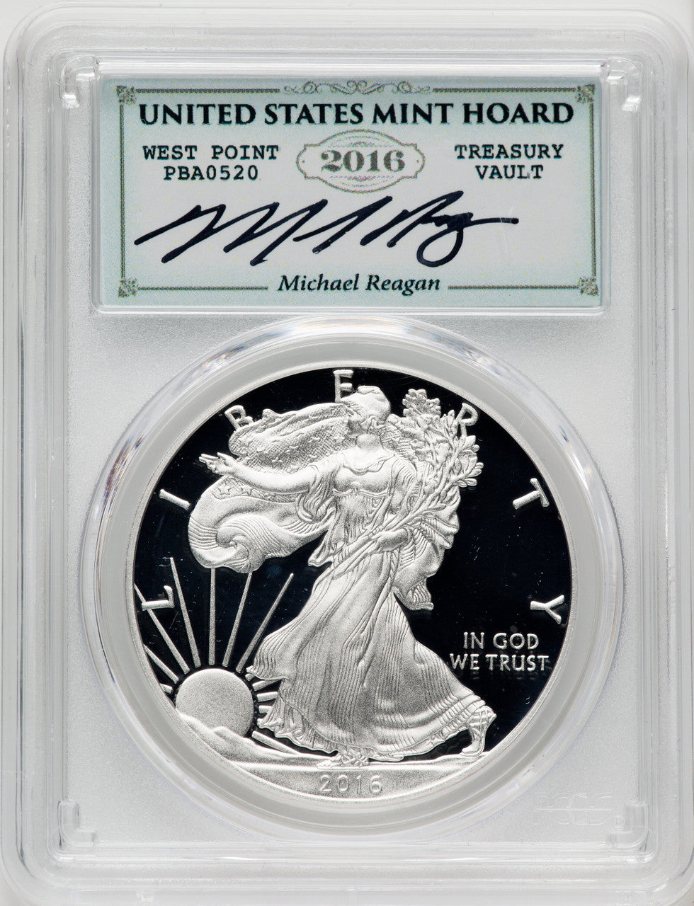 2016-W Silver Eagle Lettered Edge 30th Anniversary Reagan Blue Reagan Legacy Series PCGS PR70
