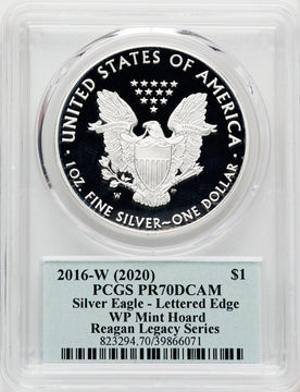 2016-W Silver Eagle Lettered Edge 30th Anniversary Reagan Blue Reagan Legacy Series PCGS PR70