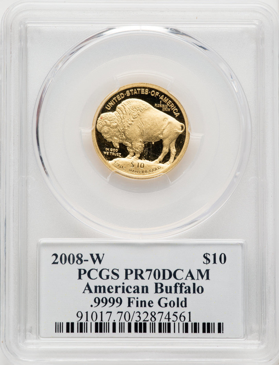 2008-W $10 Quarter-Ounce Gold Buffalo Fraser Signature Fraser Signature PCGS PR70