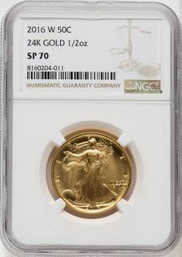 2016-W 50C 24K Gold Half Ounce Brown Label NGC MS70