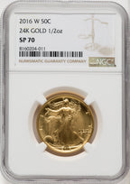 2016-W 50C 24K Gold Half Ounce Brown Label NGC MS70