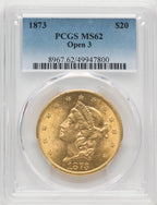 1873 $20 OPEN 3 Liberty Double Eagle PCGS MS62 (506565006)