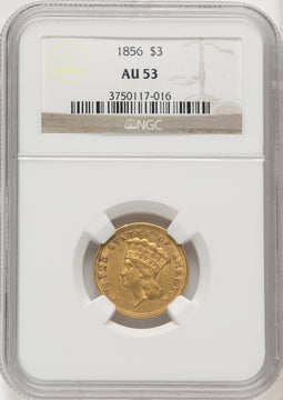 1856 $3 Three Dollar Gold Pieces NGC AU53