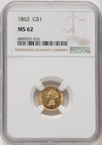 1862 G$1 Gold Dollar NGC MS62 (770302004)