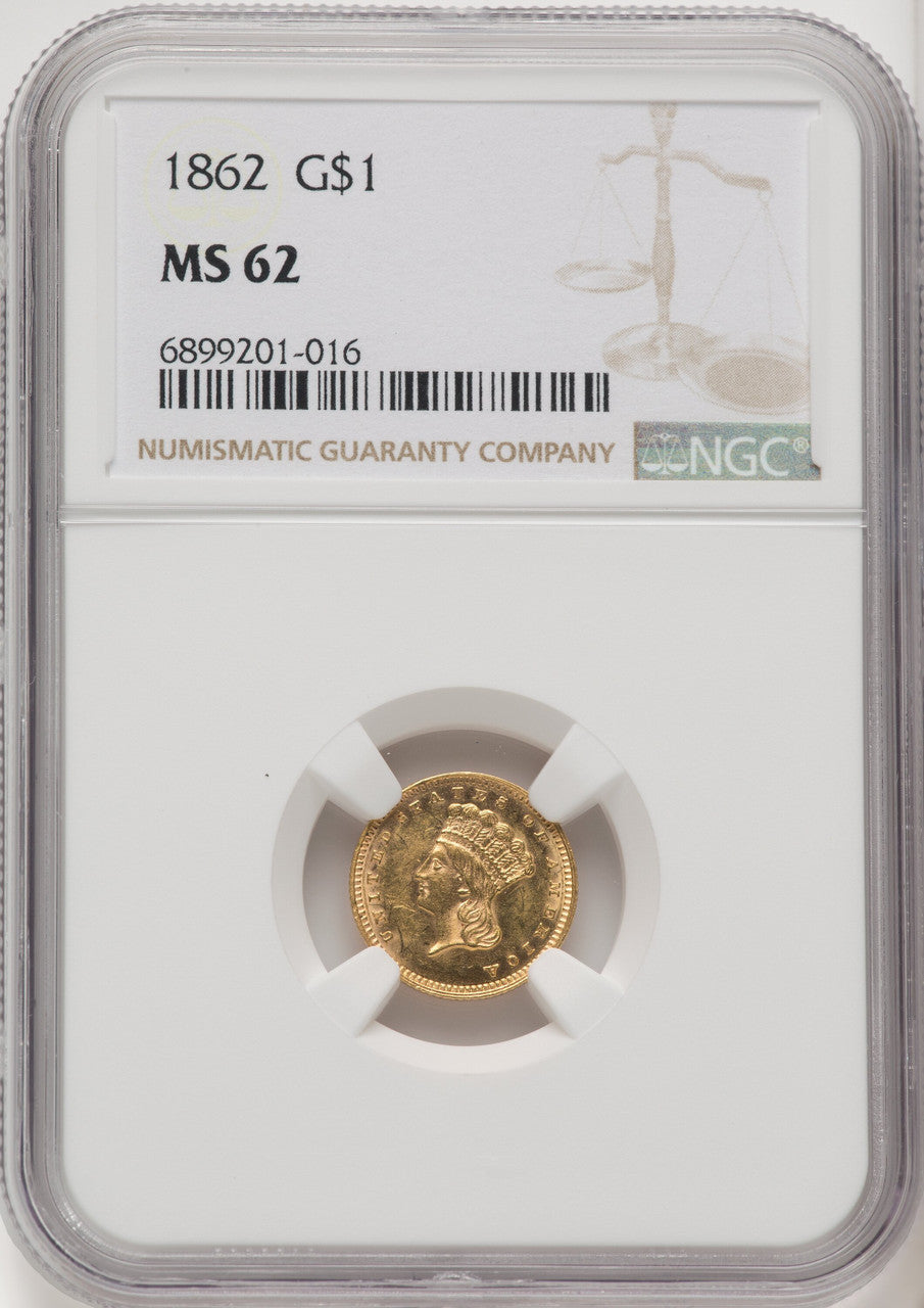 1862 G$1 Gold Dollar NGC MS62 (770302004)