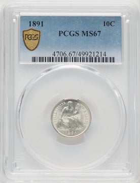 1891 10C Seated Dime PCGS MS67