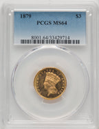1879 $3 Three Dollar Gold Pieces PCGS MS64
