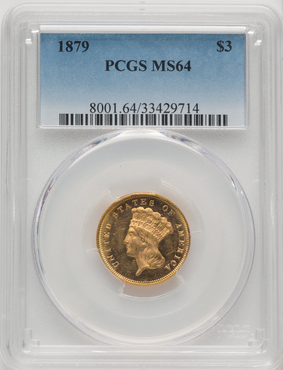 1879 $3 Three Dollar Gold Pieces PCGS MS64
