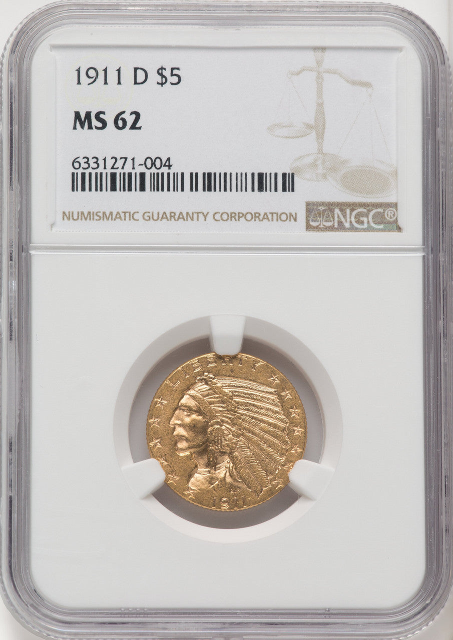 1911-D $5 Indian Half Eagle NGC MS62 (506569001)