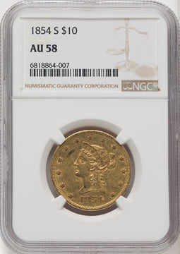 1854-S $10 Liberty Eagle NGC AU58 (519743020)