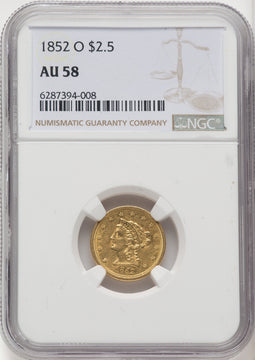 1852-O $2.50 Liberty Quarter Eagle NGC AU58 (519743078)