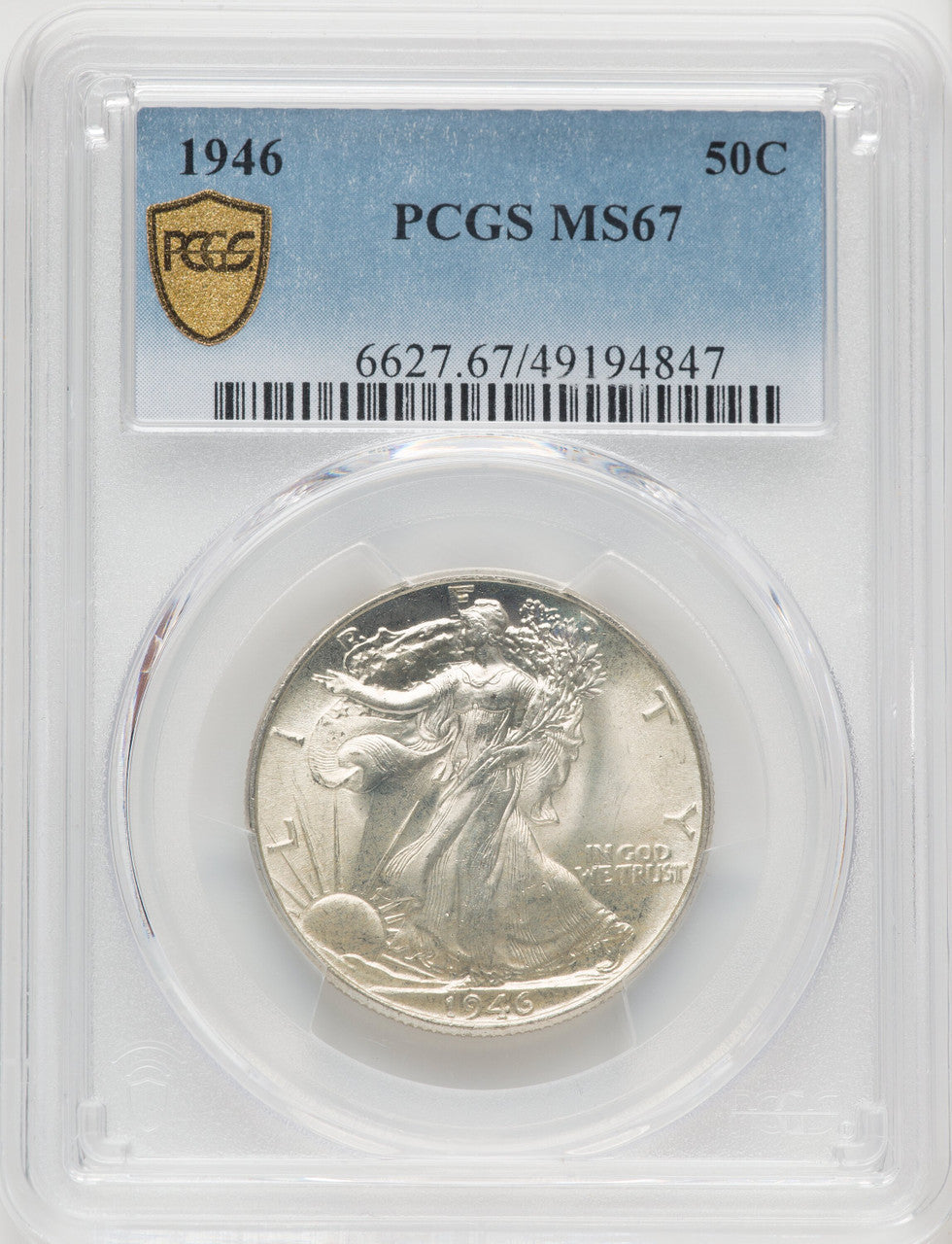 1946 50C Walking Liberty Half Dollar PCGS MS67